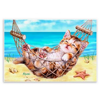 Stupell Home Decor Kitten in Beach Hammock Wood Wall Art