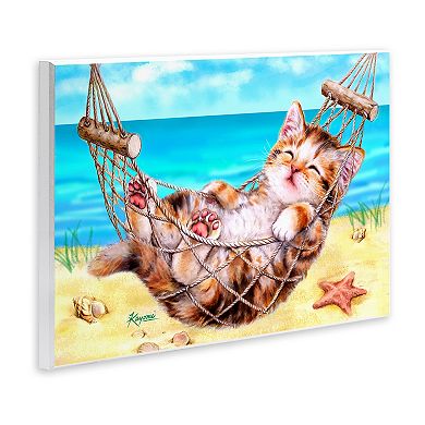 Stupell Home Decor Kitten in Beach Hammock Wood Wall Art