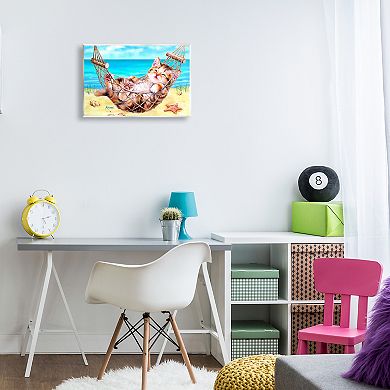 Stupell Home Decor Kitten in Beach Hammock Wood Wall Art