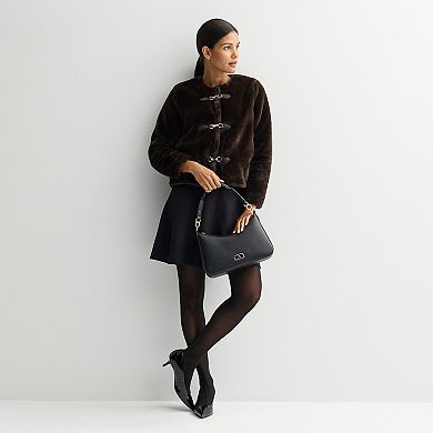 Women's Nine West Collarless Faux Fur Shearling Jacket