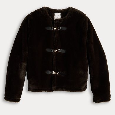 Women's Nine West Collarless Faux Fur Shearling Jacket