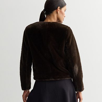 Women's Nine West Collarless Faux Fur Shearling Jacket