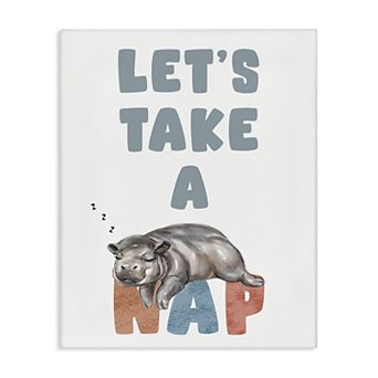 Stupell Home Decor Nap Phrase Sleeping Baby Hippo Canvas Wall Art