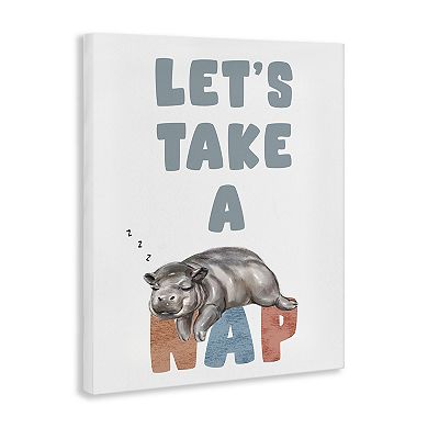 Stupell Home Decor Nap Phrase Sleeping Baby Hippo Canvas Wall Art