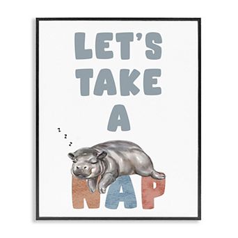 Stupell Home Decor Nap Phrase Sleeping Baby Hippo Framed Wall Art