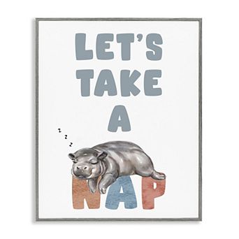 Stupell Home Decor Nap Phrase Sleeping Baby Hippo Framed Wall Art