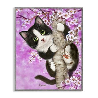 Stupell Home Decor Kitten & Cherry Blossoms Wall Art