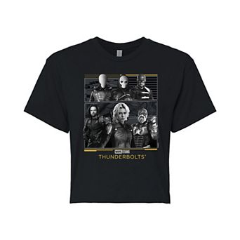Juniors' Marvel Thunderbolts Group Black & White Cropped Tee