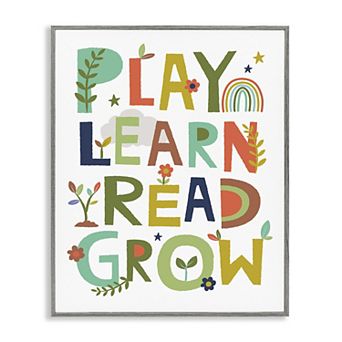 Stupell Home Decor Play Learn Read Grow Typography Framed Wall Art