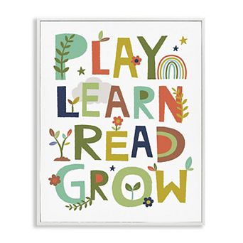 Stupell Home Decor Play Learn Read Grow Typography Framed Wall Art