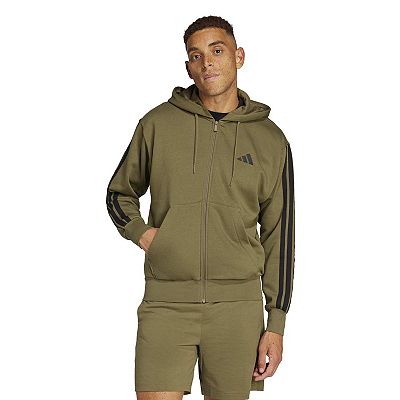 adidas Men's Essentials 3-Stripes Fleece Hoodie - Olive/Black, Size: XL