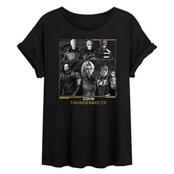 Juniors' Marvel Thunderbolts Group Black & White Oversized Tee