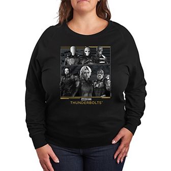 Plus Size Marvel Thunderbolts Group Black & White French Terry Long Sleeve Tee