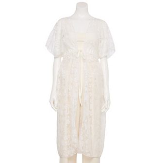 Women's Couture Gems Sheer Floral Lace Kimono