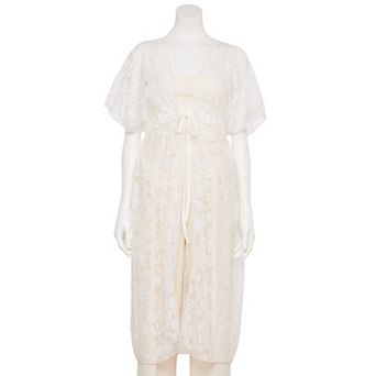 Women's Couture Gems Sheer Floral Lace Kimono