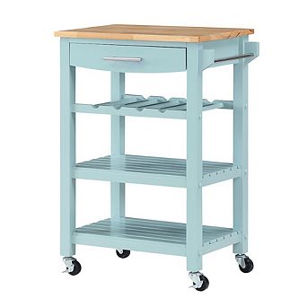 Convenience Concepts Ellaine 4 tier Butcher Block Kitchen Cart with Drawer and Wine Rack