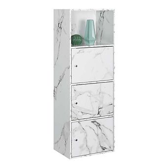 Convenience Concepts Xtra Storage 3 Door Cabinet with Shelf, White Faux Marble
