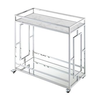Convenience Concepts Town Square Chrome Faux Marble Mirrored Bar Cart with Shelf