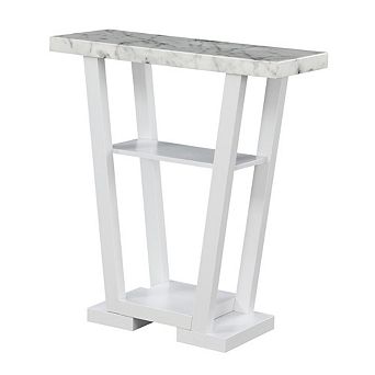 Convenience Concepts Newport V Console, Faux White Marble/White