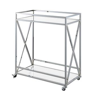 Convenience Concepts Oxford Chrome Glass Bar Cart with Shelf