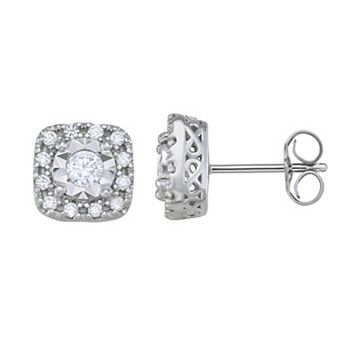 LeRose by Lexi and Rose Sterling Silver 1/2 Carat T.W. Lab-Grown Diamond Halo Cushion Stud Earrings