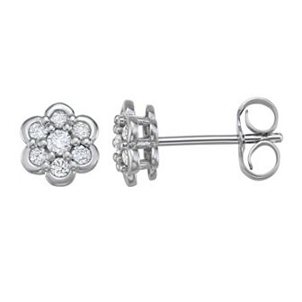 LeRose by Lexi and Rose Sterling Silver 1/4 Carat T.W. Lab-Grown Diamond Flower Stud Earrings