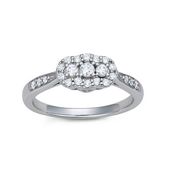 LeRose by Lexi and Rose Sterling Silver 1/3 Carat T.W. Lab-Grown Diamond 3-Stone Halo Ring