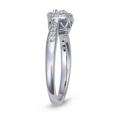 LeRose by Lexi and Rose Sterling Silver 1/3 Carat T.W. Lab-Grown Diamond 3-Stone Halo Ring