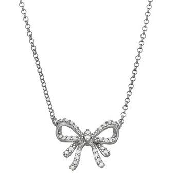 LeRose by Lexi and Rose Sterling Silver 1/6 Carat T.W. Diamond Bow Necklace