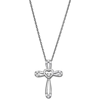 LeRose by Lexi and Rose Sterling Silver 1/6 Carat T.W. Lab-Grown Diamond Cross Pendant Necklace
