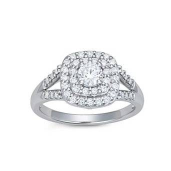 LeRose by Lexi and Rose Sterling Silver 3/4 Carat T.W. Lab-Grown Diamond Double Halo Cushion Ring