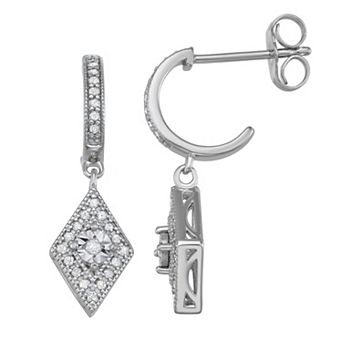 LeRose by Lexi and Rose Sterling Silver 1/5 Carat T.W. Diamond Dangle C-Hoop Earrings