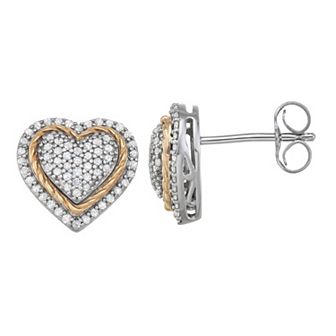 LeRose by Lexi and Rose 10k Gold & Sterling Silver 1/3 Carat T.W. Diamond Heart Earrings