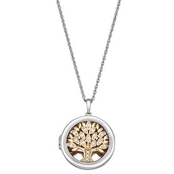LeRose by Lexi and Rose 10k Gold & Sterling Silver 1/10 Carat T.W. Diamond Tree Locket Pendant Necklace