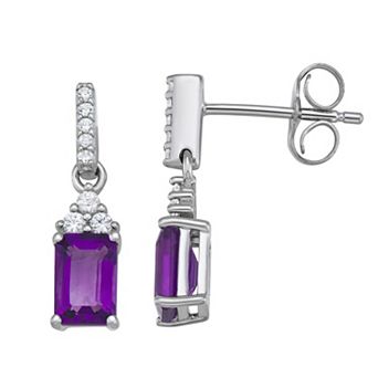 LeRose by Lexi and Rose Sterling Silver Amethyst & Lab-Created White Sapphire Drop Stud Earrings