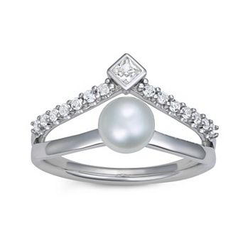 LeRose by Lexi and Rose Sterling Silver Freshwater Cultured Pearl & Lab-Created White Sapphire Ring