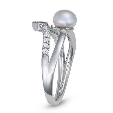 LeRose by Lexi and Rose Sterling Silver Freshwater Cultured Pearl & Lab-Created White Sapphire Ring