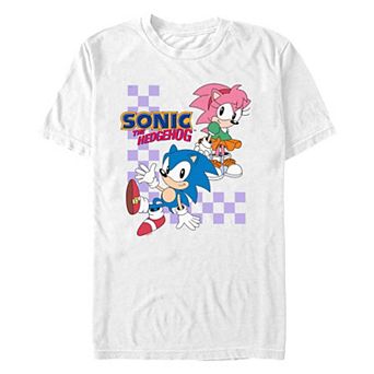 Men's Sonic the Hedgehog And Amy Checker Background Graphic Tee