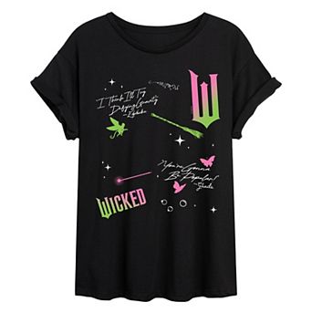 Juniors' Wicked Scatter Lyrics Oversized Tee