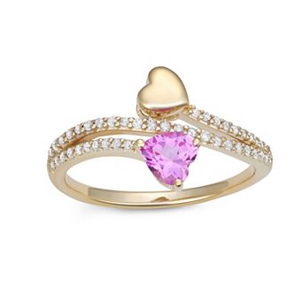 LeRose by Lexi and Rose 10k Gold 1/5 Carat T.W. Diamond & Lab-Created Pink Sapphire Heart Ring