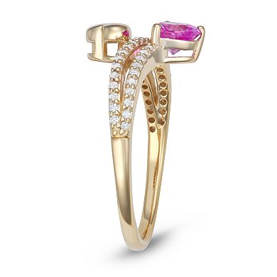 LeRose by Lexi and Rose 10k Gold 1/5 Carat T.W. Diamond & Lab-Created Pink Sapphire Heart Ring