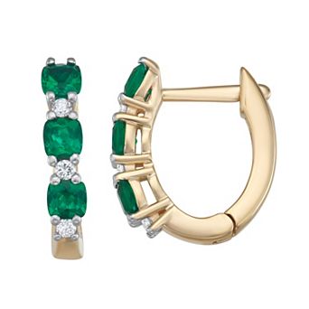 LeRose by Lexi and Rose 10k Gold 1/10 Carat T.W. Lab-Grown Diamond & Lab-Created Emerald Hoop Earrings