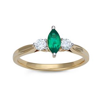 LeRose by Lexi and Rose 10k Gold 1/4 Carat T.W. Lab-Grown Diamond & Lab-Created Emerald Marquise Ring