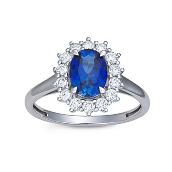 LeRose by Lexi and Rose 10k White Gold 1/2 Carat T.W. Lab-Grown Diamond & Lab-Created Ceylon Sapphire Halo Ring