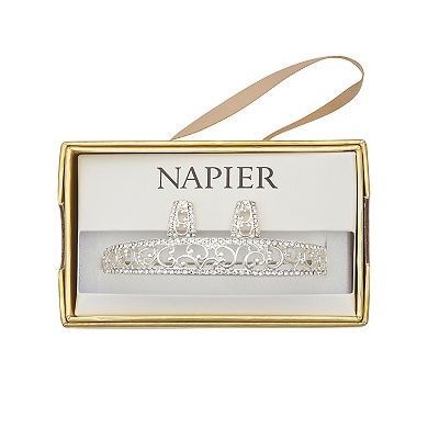 Napier Silver Tone Crystal Bangle Bracelet & Semi Hoop Earring Set