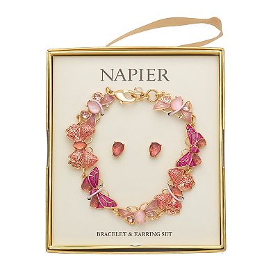 Napier Pink Butterfly Bracelet & Stud Earring Set