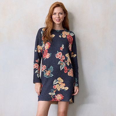 floral sweater dress Fairisle 2 / Royal/Ecru Line Dry Floral Dresses 80's Sweater Dress