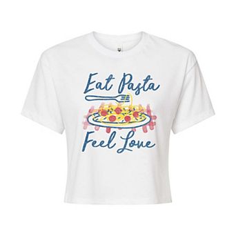 Juniors' Eat Pasta Feel Love Cropped Tee