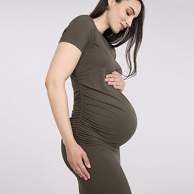 Maternity Motherhood® Short Sleeve Crewneck Side Ruched Bodycon Dress