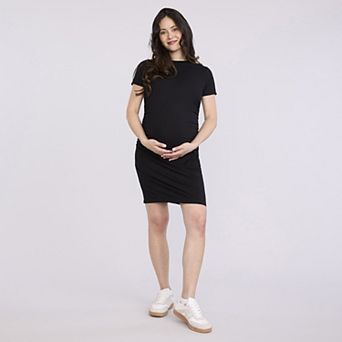 Maternity Motherhood® Short Sleeve Crewneck Side Ruched Bodycon Dress